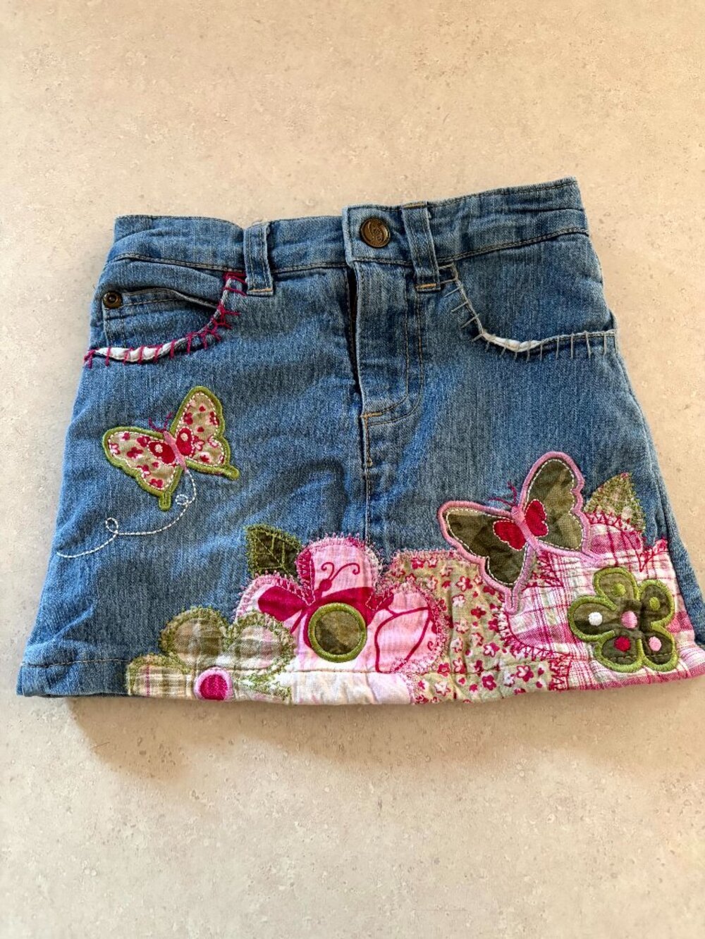 Vtg Faded Glory Girls Denim Skirt Skorts Embroidered butterflies flowers Size 4